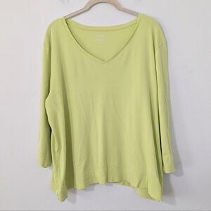 Chico's The Ultimate Tee Pima Cotton Everyday Tee V Neck Elbow Sleeve Lime 4 XXL